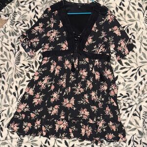 Floral Black Dress with Pink Accents